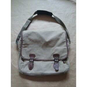 Vintage Eddie Bauer Canvas Satchel Tote Bag Khaki Classic Academia Aesthetic